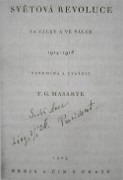 Dedication from T.G.Masaryk to A.Rypáčková in Masaryk´s work "Světová revoluce"