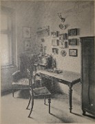 A book case in the Ales´ bedroom on a picture from 1913 (taken from: E.Svoboda. Jak Mikoláš Aleš žil a tvořil.1920)