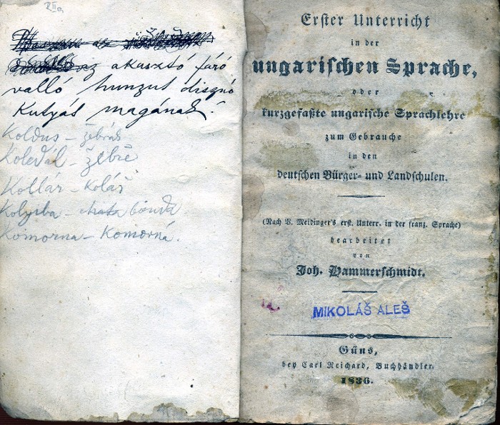 title page, vocabulary and rubber stamp