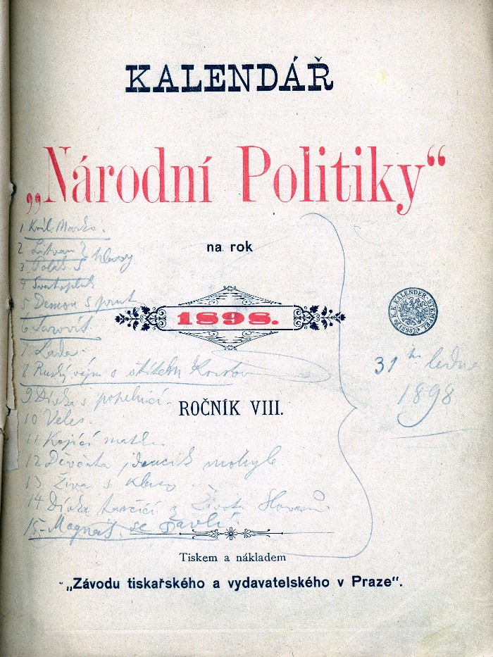 titulní strana a vpisky