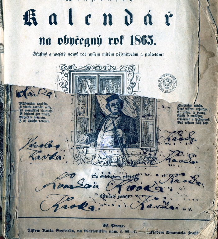 inserted cover of Calendar from 1865