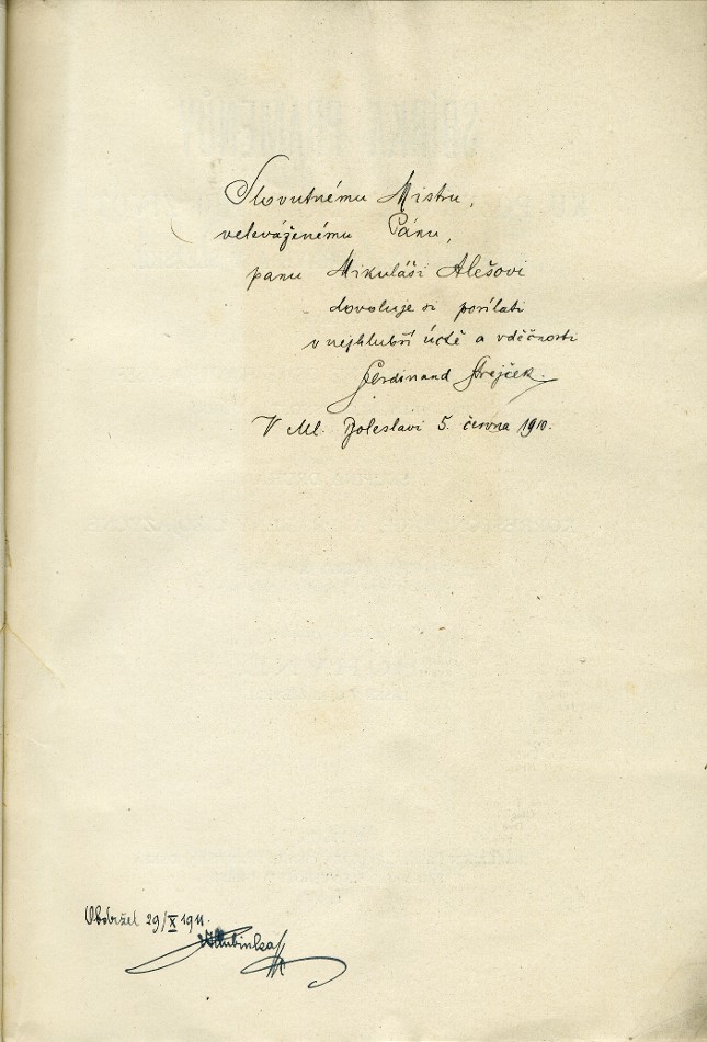 dedication and inscription of R.Hlubinka