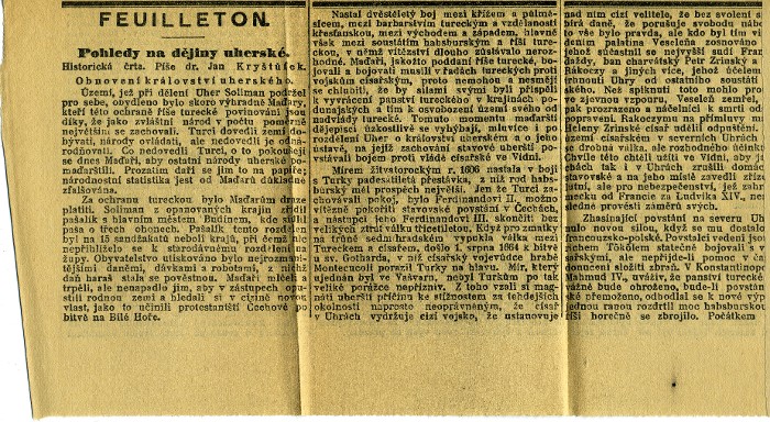 inserted feuilleton about a view on Hungarian history (renewal of Hungarian kingdom)