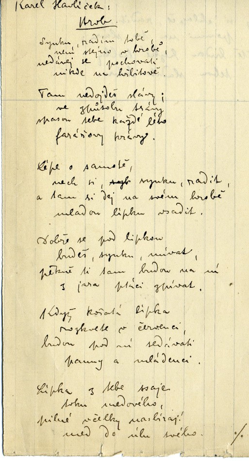 the first side of the inserted poem from K.H.Borovský 